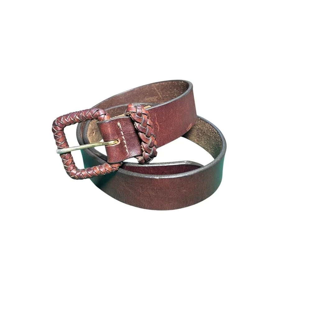 Limited Braided Leather Belt Brown Boho Western Y2K Genuine Leather Womens M